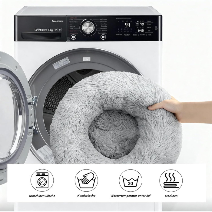 Кругле ліжко для собак та котів Caliyo, середнього розміру, 70 см (діаметр), світло-сіре, м'яке, знімний чохол, для прання та сушіння