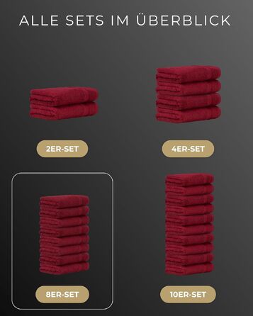Набір махрових рушників 50x100 см, 100% бавовна, 600 г/м², Oeko-TEX, червоні, 8 шт