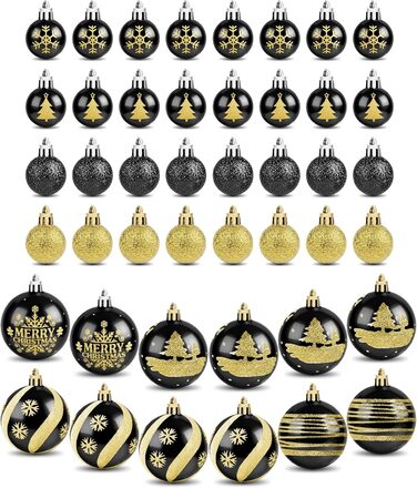 Набір прикрас для ялинки Ilauke, 44 шт. Ялинкові кулі з пластику червоного та білого кольорів, 3 та 6 см. Декорації для ялинки на Різдво, вечірку, дім, весілля. Червоний, білий, чорний, золотий кольори.