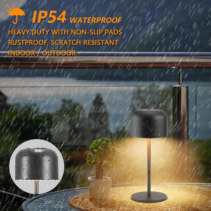 Акумуляторний LED світильник Klighten для столу, димуючий, чорний, алюміній, IP54, 21 см. 3 кольори світла (3000K-6000K), USB-C зарядка, комплект 2 шт.