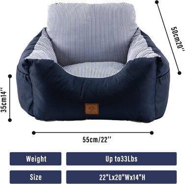 Автомобільний лежак для собак, миючий, стійкий до плям, синій, середній. Зберігання та супер м'яка бавовна PP. Безпечний та зручний для собак.