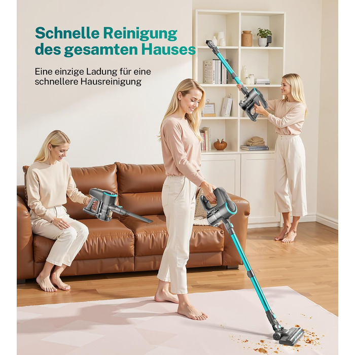 Акумуляторний пилосос 25000Pa, 175W, 50хв, бездротовий, з антизаплутувальною насадкою, самостійно стоячий, легкий, для килимів, твердих підлог, шерсті тварин (Цянь)