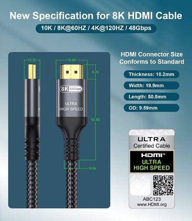 HDMI 2.1 кабель Adauxter 2 метри: 8K, 48Gbps, eARC, HDCP2.3, HDR10+, для PS5, X-Box, PC, TV, монітор