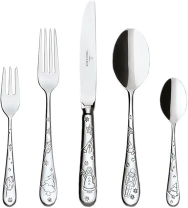 Набір столових приборів Villeroy & Boch Toy's Delight 30 предметів, сріблясто-платиновий, для 6 осіб, нержавіюча сталь, миюча посуду, різдвяні мотиви
