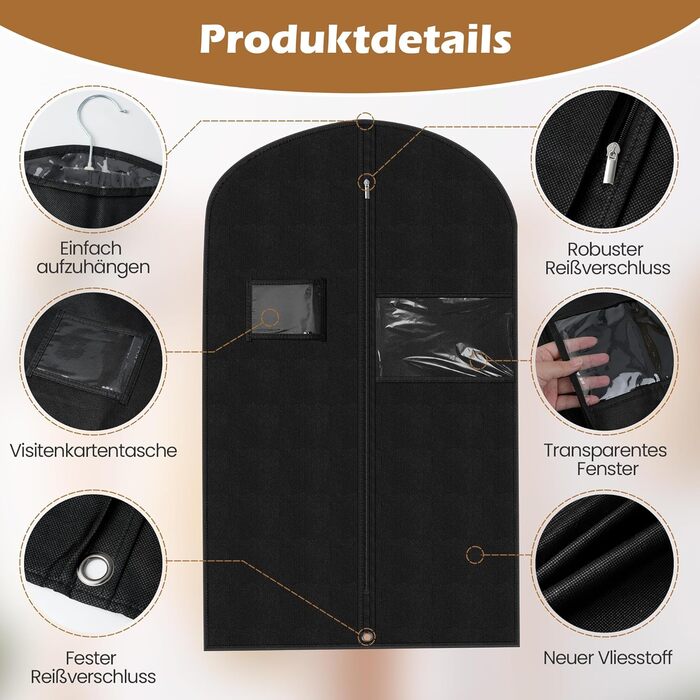 Чохли для одягу чоловічі 100x60 см, набір 4 шт. для костюмів, жакеток, сорочок + 2 мішечки для взуття. Дихаючі захисні чохли з блискавкою для подорожей та зберігання.