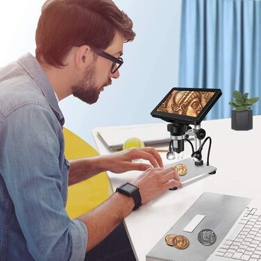 TOMLOV DM9 7' LCD цифровий мікроскоп 1200x, 1080P USB, 12MP, з підсвічуванням LED, для PC/Windows/Mac, 32GB