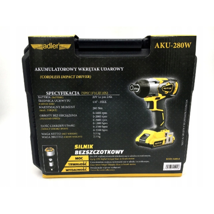 Акумуляторний шурупокрут ADLER 20V 3409.6