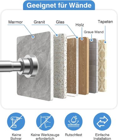 Телескопічна штанга для карнизи/душової кабіни, 79-195 см (срібна)
