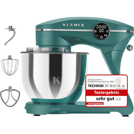 KLAMER 1800W Stand Mixer - Stainless Steel Bowl 6L, 10 Speed with Timer, Planet Mixing Action, Dough Hook, Whisk & Beater - Turquoise