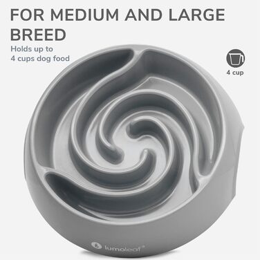 Миска для собак LumoLeaf Antischlingnapf, Ø 22 см, протиковзаюча, важка, для повільного годування, сіра (Торнадо), L