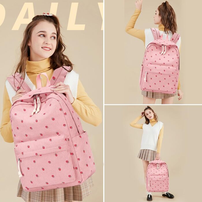 Шкільний рюкзак LOIDOU для дівчаток та хлопчиків-підлітків. Легкий, водонепроникний, з дизайном у вигляді сітки. Колір: коричнево-білий (клубнично-рожевий)