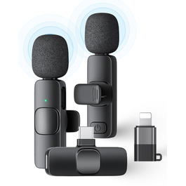 Бездротові петличні мікрофони 2 шт. для iPhone/iPad/Android, з шумозаглушенням, Plug-and-Play, для відео, подкастів, YouTube, TikTok, Vlog, чорний