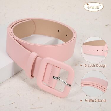 Жіночий шкіряний пояс JasGood пастельно-рожевого кольору, широкий, з квадратною пряжкою для джинсів, штанів та суконь, 110 см (під талію 76-88 см)