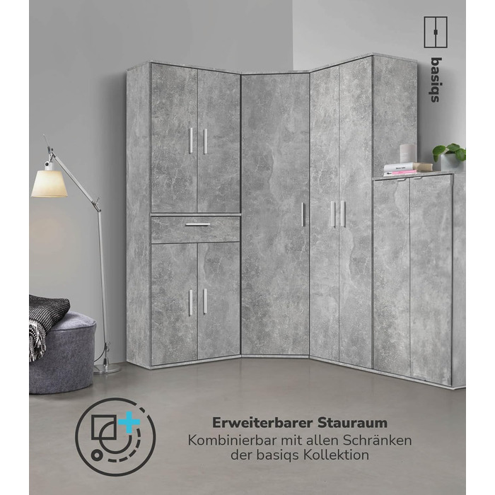 Multipurpose cabinet 60cm wide with drawers 'The Practical', small office cabinet or filing cabinet, also suitable as a shoe cabinet or storage cabinet in 60x90x34 cm (W/H/D) in White (Height 90CM, Concrete Look -92)