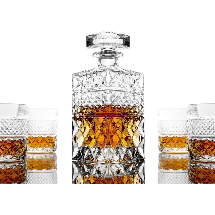 Набір віскі Rocks: 4 склянки, гранітні охолоджувачі, скляна декантирувальна карафа – ідеальний подарунок для дегустації скотчу, бурбону та лікеру
