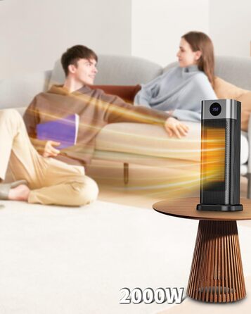 Електричний обігрівач PTC 2000W з термостатом, дистанційним керуванням, таймером та захистом від перегріву. Обігрівач для дому, офісу, спальні.
