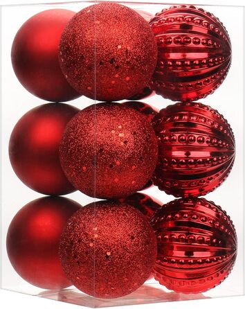 8 см Новорічні кулі для прикраси ялинки, 12 шт. Міцні новорічні кулі-орнаменти для ялинки, червоні. Новорічний декор