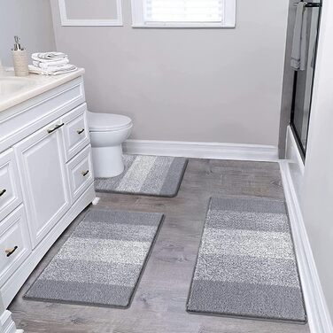 Enyhom 3-Piece Microfiber Bath Mat Set - Non-Slip Bathroom Rugs & Toilet Mat Set - Soft & Washable - Grey - 45x65cm, 50x80cm, 50x60cm