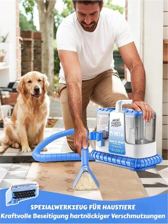 Портативний мийник для м'яких меблів, 600W, 16Kpa, 500мл розчин, 5 насадок. Для диванів, килимів, авто, сходи. Легкий, компактний, блакитний.