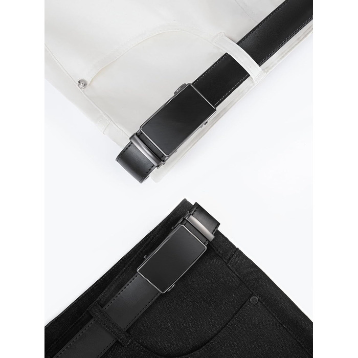 Чоловічий шкіряний ремінь VRLEGEND з автоматичною пряжкою (ратинг) без дірок для бізнесу/костюма, регульований розмір, з подарунковою коробкою, чорний