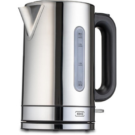 Електричний чайник KHG WK-1702 ES з нержавіючої сталі, 1,7 л, фільтр від накипу, індикатор рівня води, відкривання кнопкою, захист від сухого кипіння, автоматичне відключення, прихований нагрівальний елемент, BPA-free, 2200 Вт