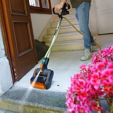 WORX WG441E.9 20V Cordless Multi-Brush - multifunctional surface brush for cleaning stone & wood surfaces & weed removal - integrated water connection - PowerShare compatible - without battery & charger (stiff brush for stone/concrete surfaces)