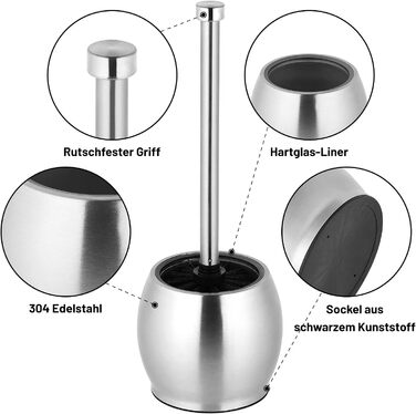 Щітка для унітазу з нержавіючої сталі, чорна, з підставкою, без свердління, з запасним змивачем, для ванної кімнати та туалету