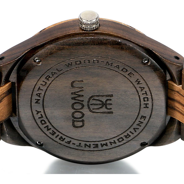 Чоловічий дерев'яний годинник Uwood серії Uw1001zebrablack: ручне виробництво, кварцовий механізм, аналоговий стиль, римські цифри, сандалове дерево, вінтажний дизайн