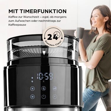 Кавомашина Barista Filterkaffeemaschine з регульованим млинком та термокружка | Функція підігріву, таймер 24 год та перманентний фільтр | Для 10 чашок кави | Кавомашина для зерен та меленої кави [Нержавіюча сталь] (8) Нержавіюча сталь (Pro Design) - Термо