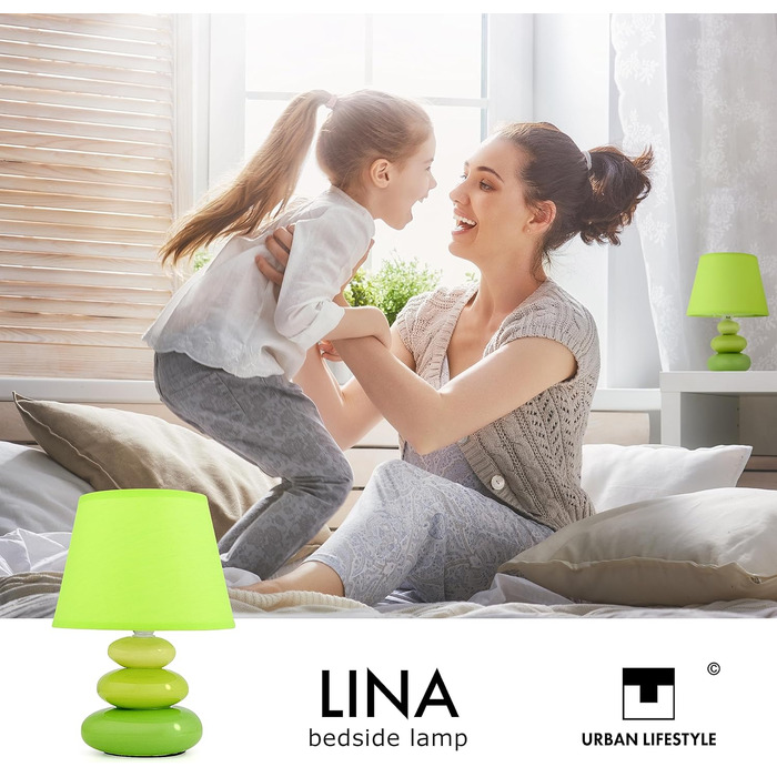 Торшер 'Ліна' - керамічна настільна лампа з абажуром з тканини, сумісна з LED, цоколь E14, 230V, зелений колір