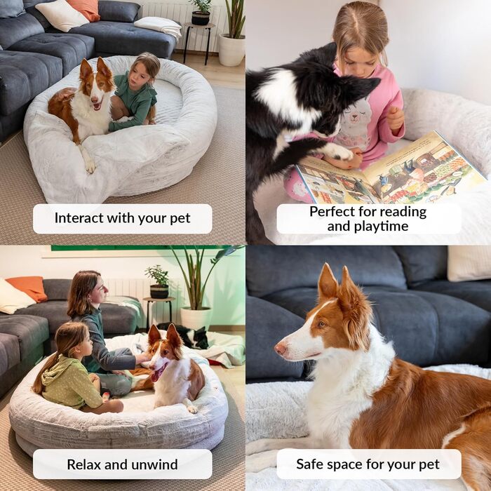Dog Bed for Humans & Dogs | Huge Human Dog Bed for People | Warm & Comfortable Beanbag Bed | Dog Bed for People & Pets in Human Size | Blanket Included & Removable Cover | Grey (Light Grey)