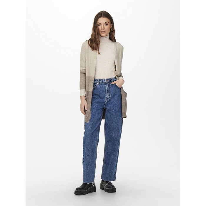 Жіноча в'язана кофта ONLQUEEN M, смугаста / бежево-димний