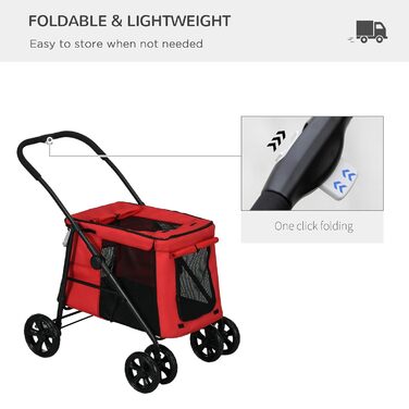 Дитяча візок для тварин PawHut: зручний, з гальмом, 600D Oxford, сталь, 102 x 62 x 105 см, червоний