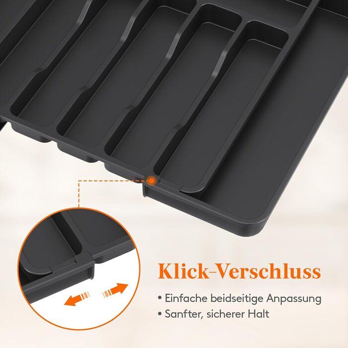 Органайзер для столових приборів Lifewit в шухляду, розсувний, чорний, 6-8 відділень, 35-49 см