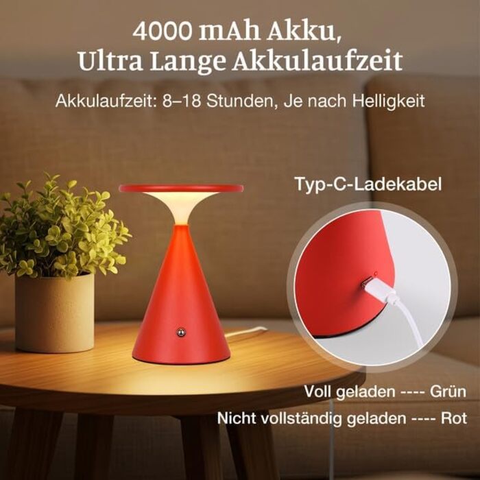 Настільна LED лампа акумуляторна бездротова, 4000mAh, димується, сенсорна, 3 кольори, для дому та вулиці, 2 в упаковці (Червона)