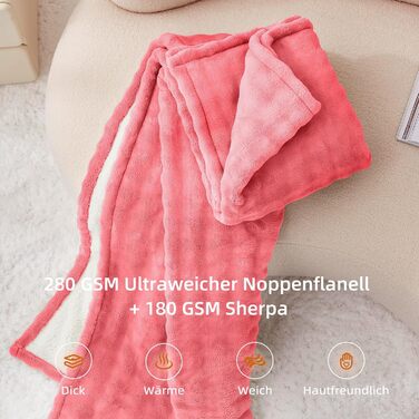 Електрична гріюча ковдра 130x180 см з таймером та захистом від перегріву, 9 режимів нагріву, функція пам'яті, рожева