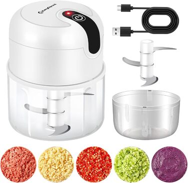 Електричний міні-подрібнювач EasySpeed Zerkleinerer: 250 мл, для м'яса, овочів, дитячого харчування, кемпінгу, USB-C зарядка, білий