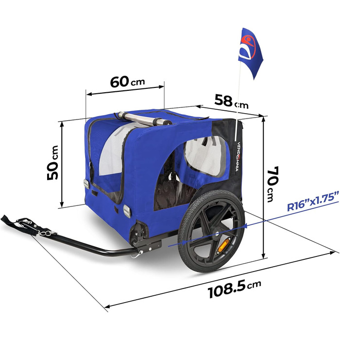Фаркоп для собак на велосипед, причіп для собак, з прапорцем та ременем, складаний та легкий у зберіганні, кольори: червоний, пісочний, м'ятно-зелений, фіолетово-блакитний, військово-блакитний, військово-зелений (фіолетово-блакитний)