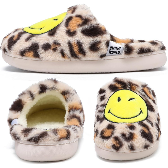 Сліпони Smileyworld® для дому: жіночі та чоловічі, з піною Memory Foam, теплі, плюшеві, зимові, рожеві, білі (Leopard, 42/43 EU)