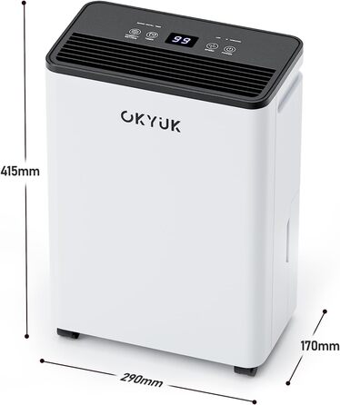 Електричний осушувач повітря OKYUK 12L з цифровим дисплеєм, для дому 40м², з автовимкненням, для дому, автодому, ванної кімнати, підвалу (12L, білий)