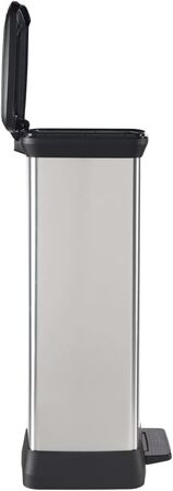 Сміттєвий відер Curver Deco Bin 50Л для кухні з педаллю, системою Soft-Close, герметичним кришкою та антивідбитковим покриттям, сріблясто-чорний (металевий ефект)
