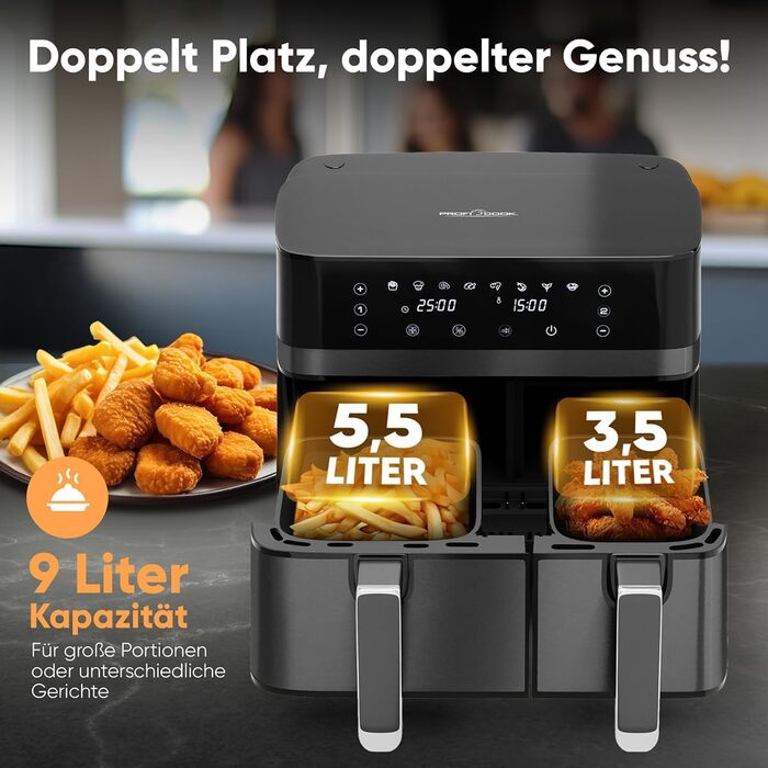 Фритюрниця ProfiCook з подвійними камерами, 9 літрів | Без олії | Airfryer | PC FR 1295 H
