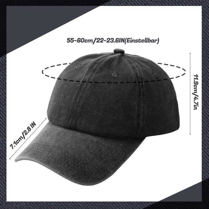 3 бейсболки для чоловіків та жінок, регульовані, бавовна, бейсболка, вінтаж, унісекс, сонцезахисний капелюх, спортивна кепка для активного відпочинку, подорожей (55-60, чорний, світло-сірий, хакі)