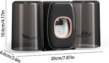 Настінний тримач для зубних щіток з автоматичним дозатором пасти, електричний для 4 щіток, 2 стаканчики, без свердління (чорний)