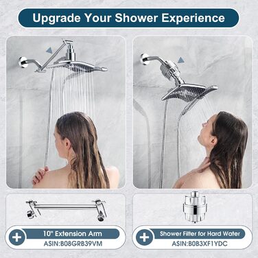 BRIGHT SHOWERS Double Shower Head Combo Set, Handheld Shower Head, Rain Shower Head, Combo with Black Face, 152.4 cm Stainless Steel Shower Hose, Chrome