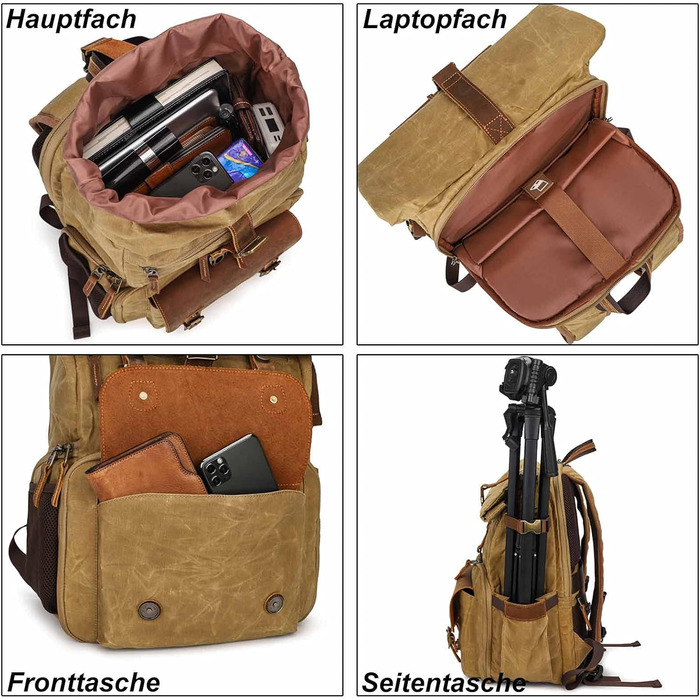 Рюкзак для фотокамери Vmokki Rolltop з водонепроникним покриттям, великий, з швидким доступом, анти-крадіжка, тримач для штатива, відділення для ноутбука. Підходить для дзеркальних фотоапаратів, аксесуарів (Хакі)