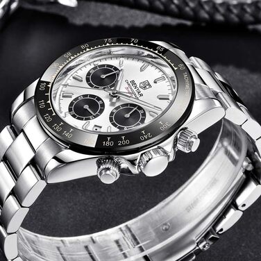 Чоловічий годинник BENYAR: Хронограф, кварцовий механізм, водонепроникний, з нержавіючої сталі, білий та чорний колір