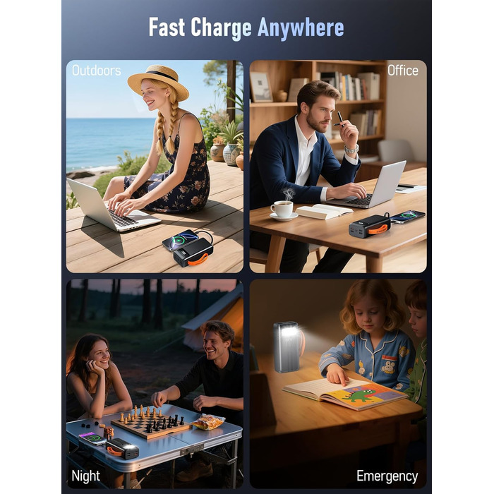 Портативний зарядний пристрій Power Bank 50000mAh з PD 30W, LED-дисплеєм, 7 виходами, ліхтариком та USB-C кабелем. Чорний.