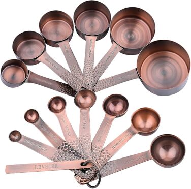 Smithcraft Measuring Cup and Spoon Set made of 18/8 Stainless Steel (Copper, 6 Cups + 7 Spoons + 2 Rings + 1 Level).