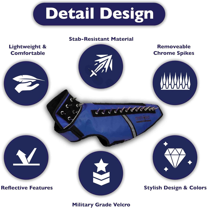 Жилет CoyoteVest SpikeVest для собак, захисний жилет з шипами для маленьких собак, розмір Medium, колір Royal Blue (Королівський синій)